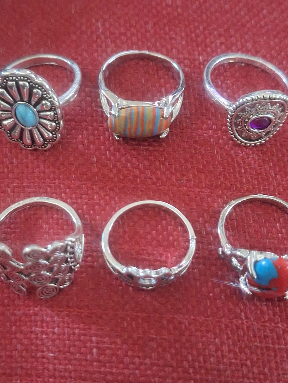 Six Random Sizes Silver Tone Rings NWOT